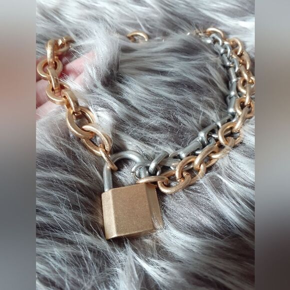 Zara Gold and Silver Chain Necklace with Padlock - Picture 2 of 12